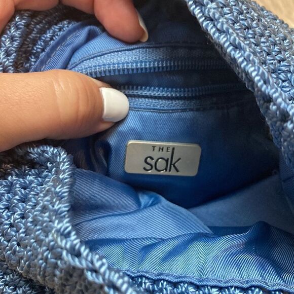 The SAK Mini Crochet Drawstring Backpack Purse - Bucket bag/ boho Blue main image 4